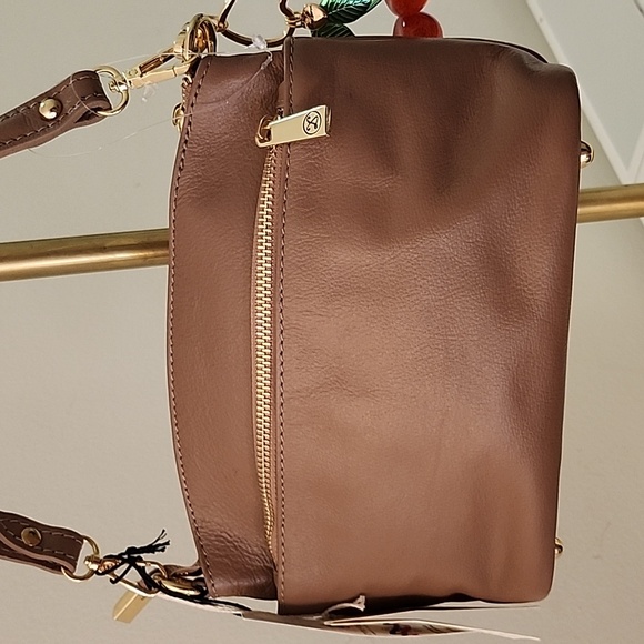 Divina Firenze Made in Italy  Art Lilla Taupe Scuro Soho/Crossbody Leather Bag - Picture 6 of 16